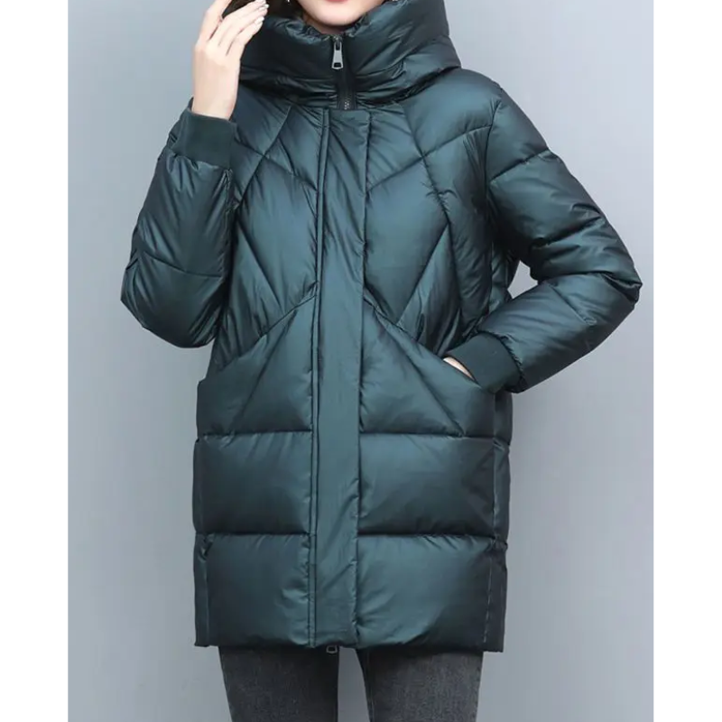 Cryovia - Daunenjacke Damen – Warmer Wintermantel mit modernem Steppmuster und Kapuze