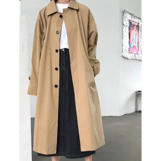 Manture - Damen Mantel Langer Oversized Stil, Einreihig, Mit Weiten Ärmeln