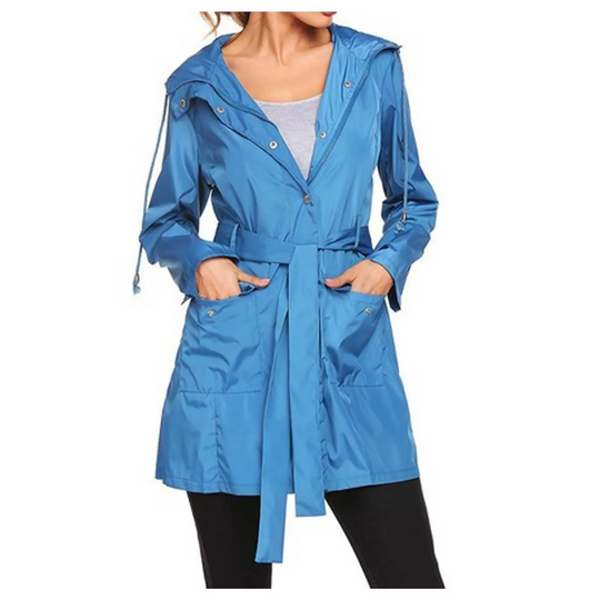 Fleezip - Regenjacke Damen mit Gürtel und Kapuze, Wasserdichter Windbreaker