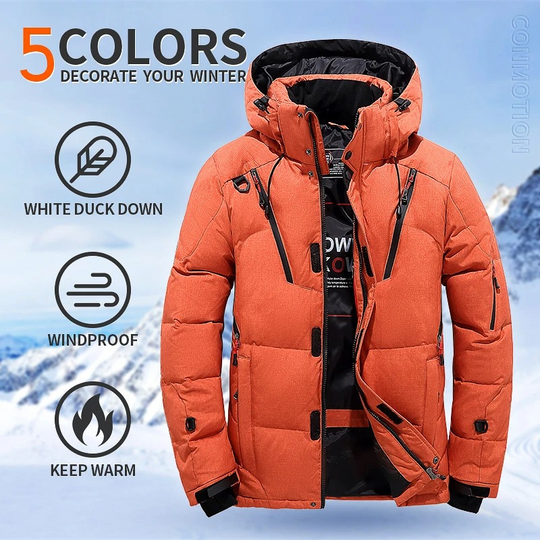 Mantrek - Puffer Jacke Herren – Wasserdichte Winterjacke mit Kapuze und Reißverschlusstaschen