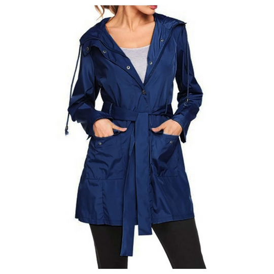 Fleezip - Regenjacke Damen mit Gürtel und Kapuze, Wasserdichter Windbreaker