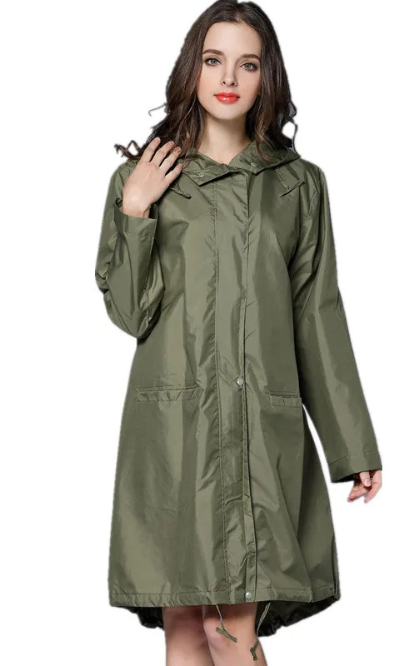 Dryvell - Wasserdichte Regenjacke Damen mit Kapuze, Leichter Langer Mantel