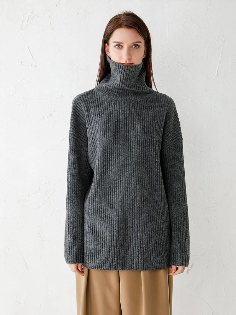 Zengrau - Rollkragenpullover Damen, Gerippter Strickpullover, Warm und Gemütlich