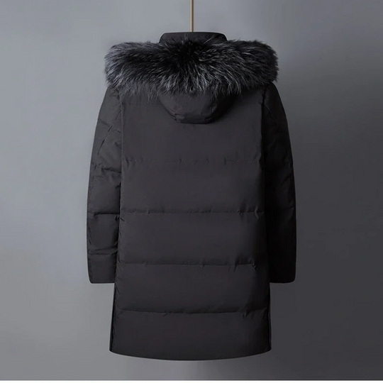 Mantoro - Mantel Herren Lang - Winterjacke mit Fellkapuze und Reißverschlusstaschen