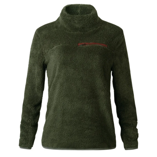 Trendla - Rollkragenpullover Damen Aus Fleece Mit Reißverschlusstasche