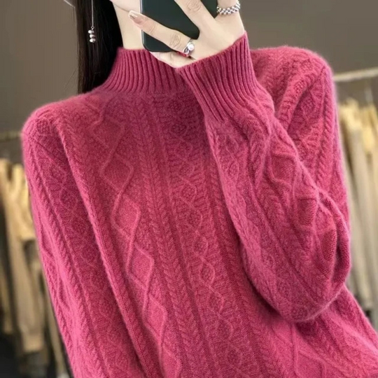 Wollima - Rollkragenpullover Damen, Zopfmuster, Weich und Gemütlich