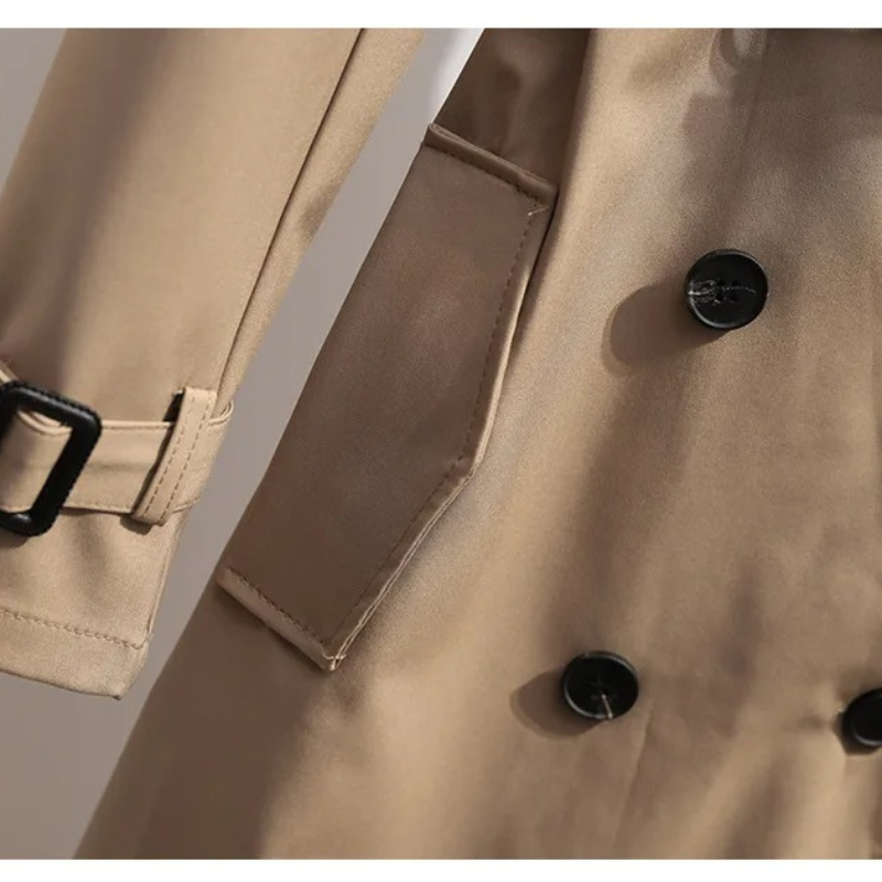 Vintola - Damen Mantel Langer Trenchcoat, Doppelreihig, Mit Gürtel und Taschen