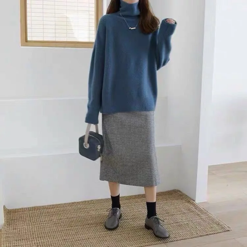 Klassik - Rollkragenpullover Damen, Oversized und Weich Gestrickt