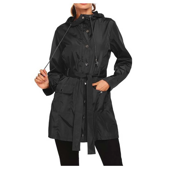 Fleezip - Regenjacke Damen mit Gürtel und Kapuze, Wasserdichter Windbreaker