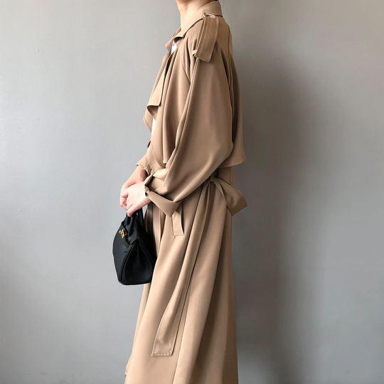 Charmin - Damen Mantel Langer Trenchcoat, Offener Schnitt, Mit Reverskragen