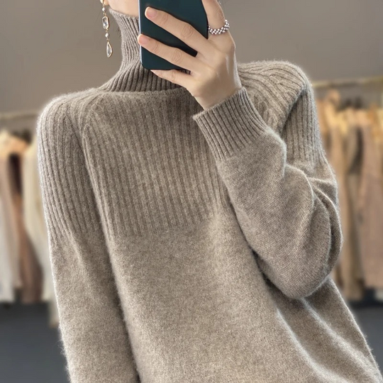 Rollpur - Rollkragenpullover Damen Mit Gerippter Passe