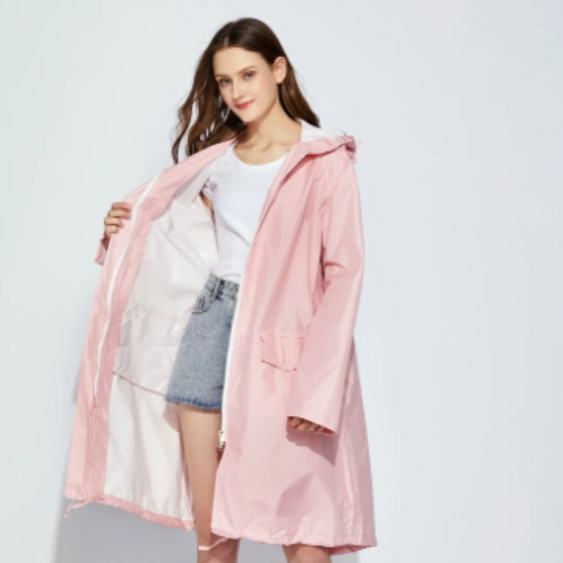 Wetrise - Regenjacke Damen mit Kapuze, Langer Leichter Wasserdichter Mantel