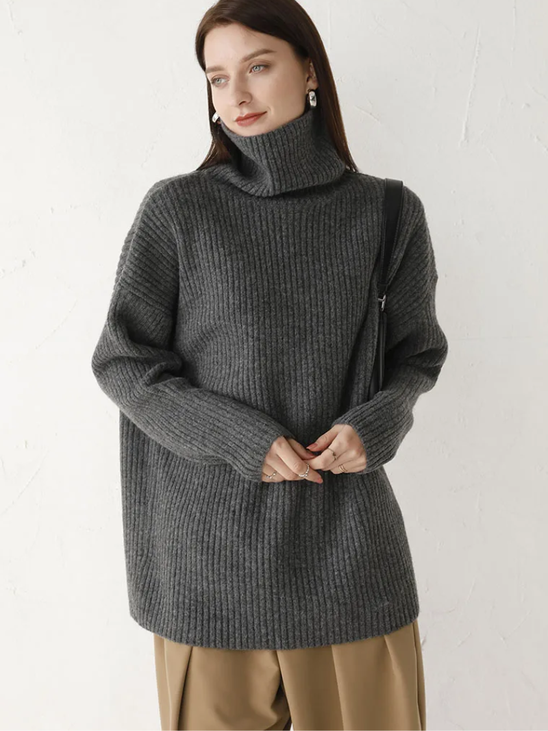 Zengrau - Rollkragenpullover Damen, Gerippter Strickpullover, Warm und Gemütlich