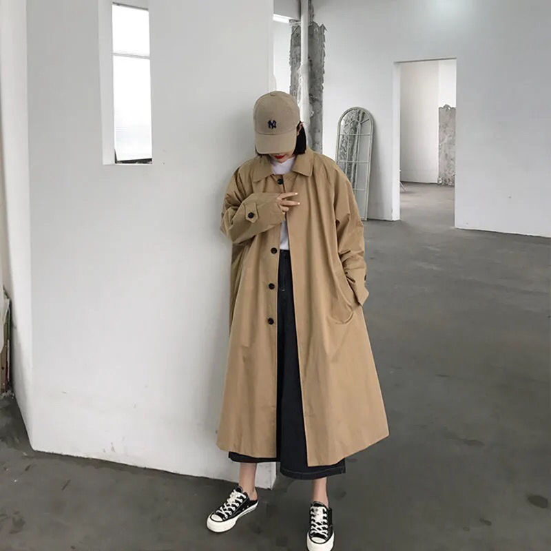 Manture - Damen Mantel Langer Oversized Stil, Einreihig, Mit Weiten Ärmeln