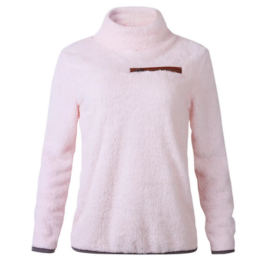 Trendla - Rollkragenpullover Damen Aus Fleece Mit Reißverschlusstasche