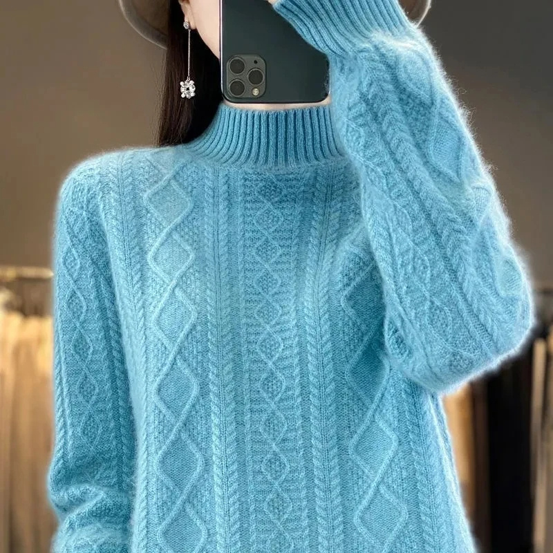 Wollima - Rollkragenpullover Damen, Zopfmuster, Weich und Gemütlich