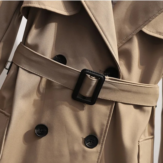 Vintola - Damen Mantel Langer Trenchcoat, Doppelreihig, Mit Gürtel und Taschen