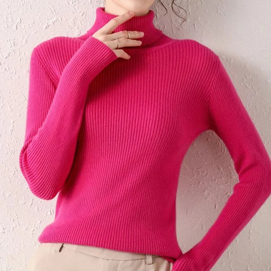 Elegrot - Rollkragenpullover Damen, Langarm und Gerippt im Slim Fit