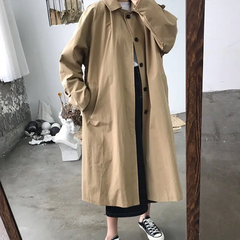 Manture - Damen Mantel Langer Oversized Stil, Einreihig, Mit Weiten Ärmeln