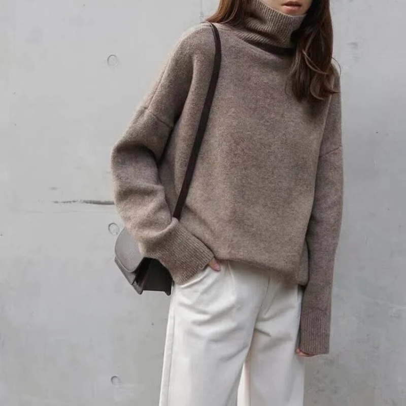 Klassik - Rollkragenpullover Damen, Oversized und Weich Gestrickt