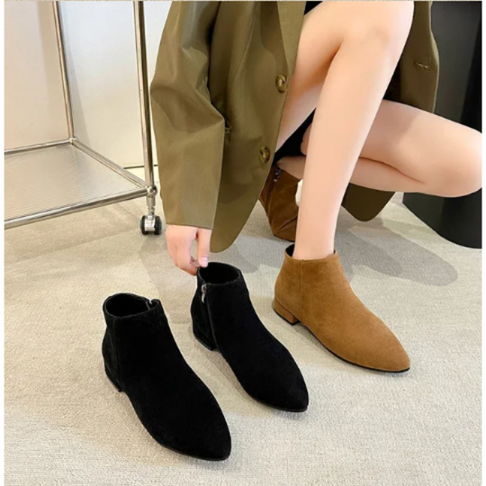 Solvane - Damen Stiefeletten mit Flachem Absatz und Seitlichem Reißverschluss, Elegant