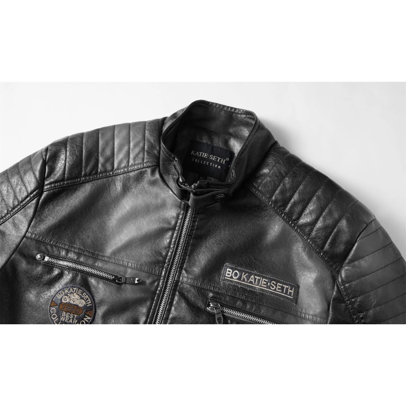 Vintiro - Lederjacke Herren - Stylische Bikerjacke mit Reißverschluss und Logos