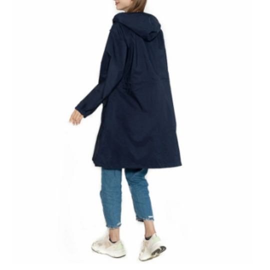 Drizzla - Regenjacke Damen mit Kordelzug und Kapuze, Leichter Langer Wasserdichter Mantel