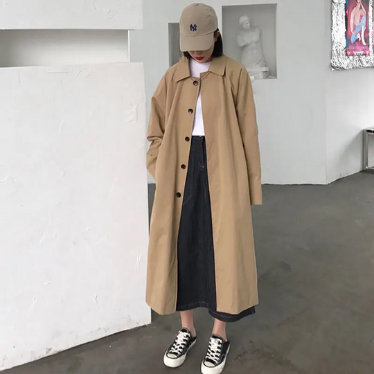 Manture - Damen Mantel Langer Oversized Stil, Einreihig, Mit Weiten Ärmeln