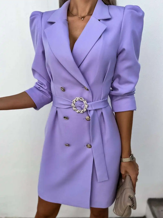 Gracina - Blazer Kleid Damen Mit Puffärmeln, Taillengürtel und Goldknöpfen