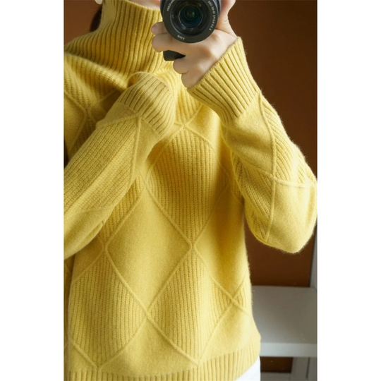 Frauenz - Rollkragenpullover Damen, Strickpullover mit Rautenmuster, Weich und Gemütlich