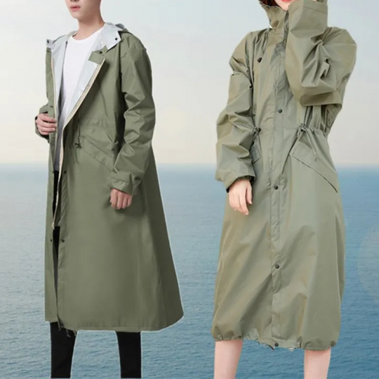 Graneve - Regenjacke Damen mit Kapuze, Verstellbare Taille, Wasserdichter Langer Mantel