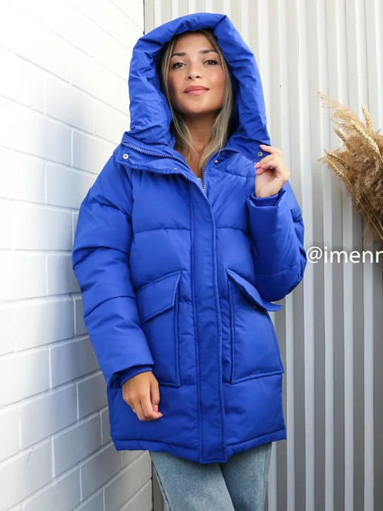 Polarae - Daunenjacke Damen – Warme Oversize-Steppjacke mit Kapuze und Taschen