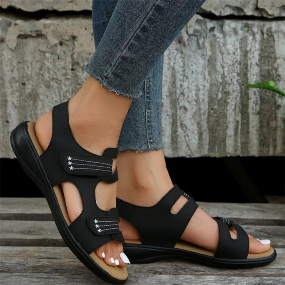 VIDA Retro Damen Sandalen aus PU-Leder mit Leopardenmuster