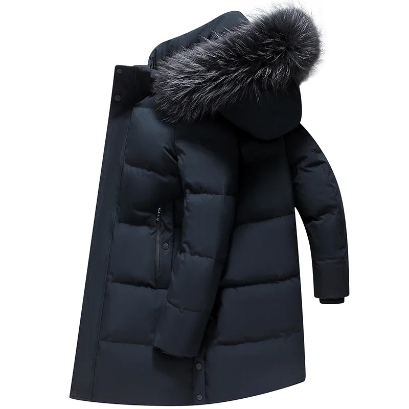 Mantoro - Mantel Herren Lang - Winterjacke mit Fellkapuze und Reißverschlusstaschen