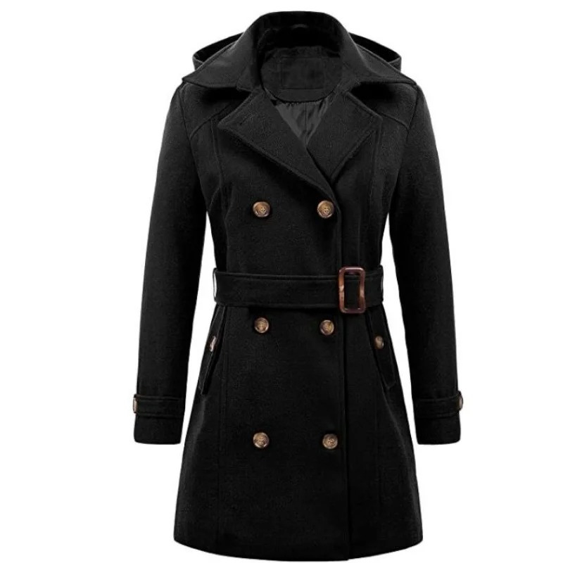 Darvena - Damenmantel Jacke – Kurzer Trenchcoat mit Gürtel und Doppelreiher