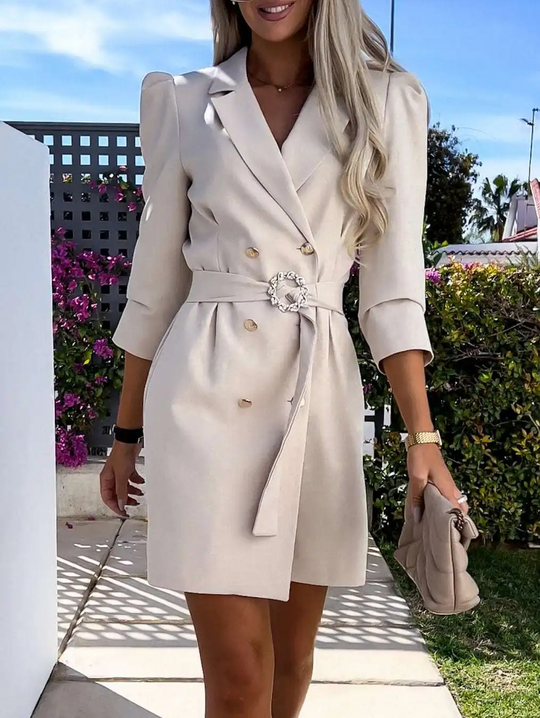 Gracina - Blazer Kleid Damen Mit Puffärmeln, Taillengürtel und Goldknöpfen