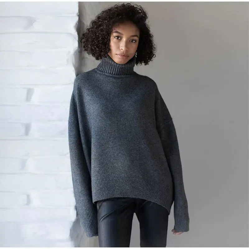 Nobgen - Rollkragenpullover Damen, Oversize Strickpullover, Lässiger Stil