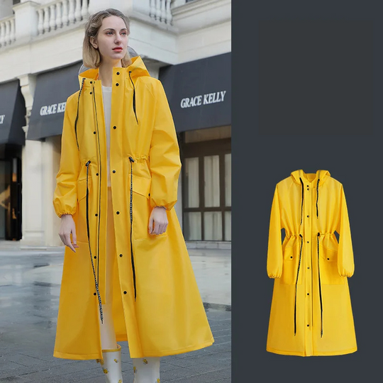 Rainoze - Regenjacke Damen mit Verstellbarer Kapuze, Wasserdichter Langer Mantel