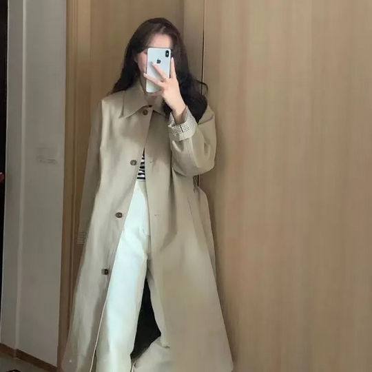 Edelana - Damen Mantel Langer Oversized Stil, Einreihig, Mit Klassischem Kragen