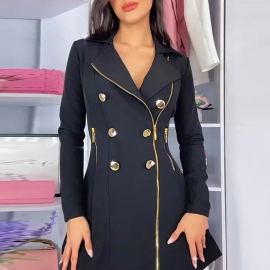 Femelle - Blazer Kleid Damen Mit Reißverschluss und Goldknöpfen