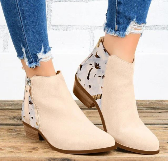 Femalin - Damen Ankle Boots mit Tiermuster und Reißverschluss