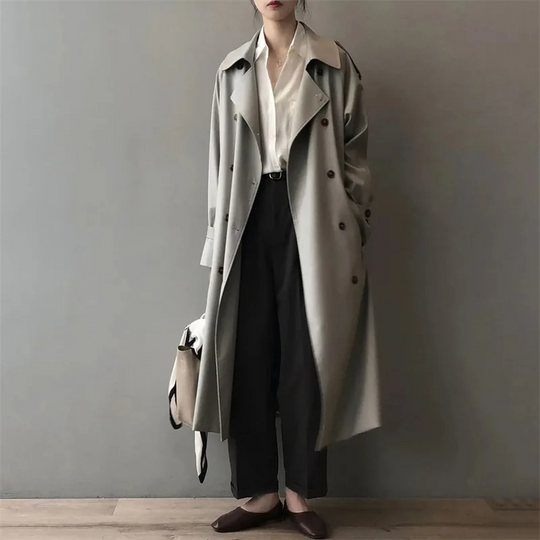 Mantoni - Damen Mantel Langer Trenchcoat, Oversized Stil, Doppelreihig mit Gürtel