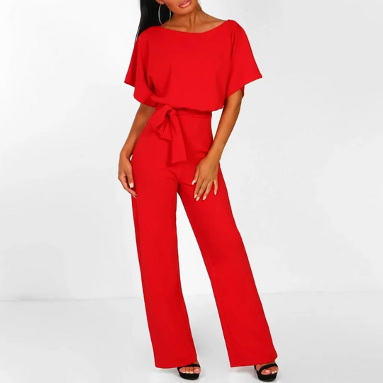 VIDA roter O-Ausschnitt einfacher High-Waist-Hosen-Jumpsuit