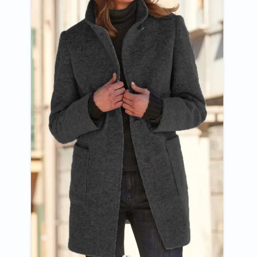 Vicoura - Damenmantel Jacke – Klassischer Wollmantel mit Stehkragen und Taschen