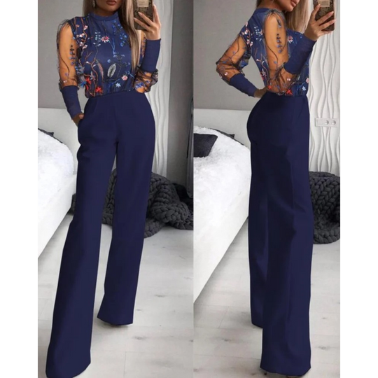 VIDA eleganter schwarzer Slim Pant Jumpsuit mit rundem Ausschnitt