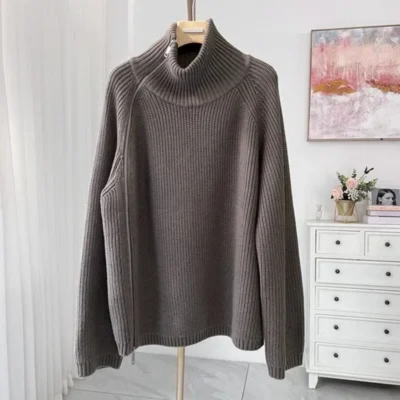 Damform - Rollkragenpullover Damen, Strickpullover mit Seitlichem Reißverschluss, Lockerer Schnitt