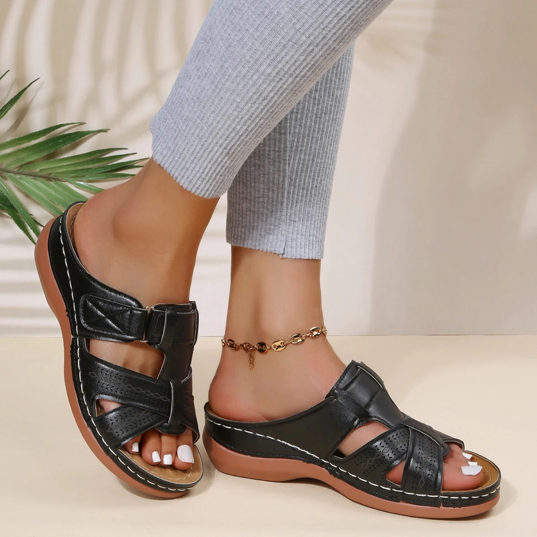 VIDA Orthopädische Damen Sandalen aus Leder mit offener Zehenpartie