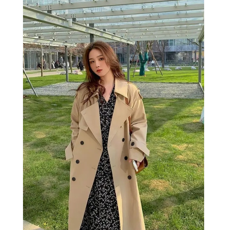 Elegant - Damen Mantel Langer Trenchcoat-Stil, Doppelreihig, Mit Gürtel