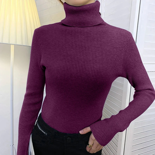 Elegrot - Rollkragenpullover Damen, Langarm und Gerippt im Slim Fit