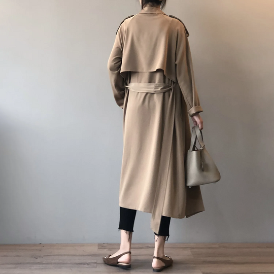 Charmin - Damen Mantel Langer Trenchcoat, Offener Schnitt, Mit Reverskragen